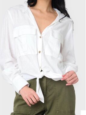 Sanctuary White Tie-Front Button Down Shirt